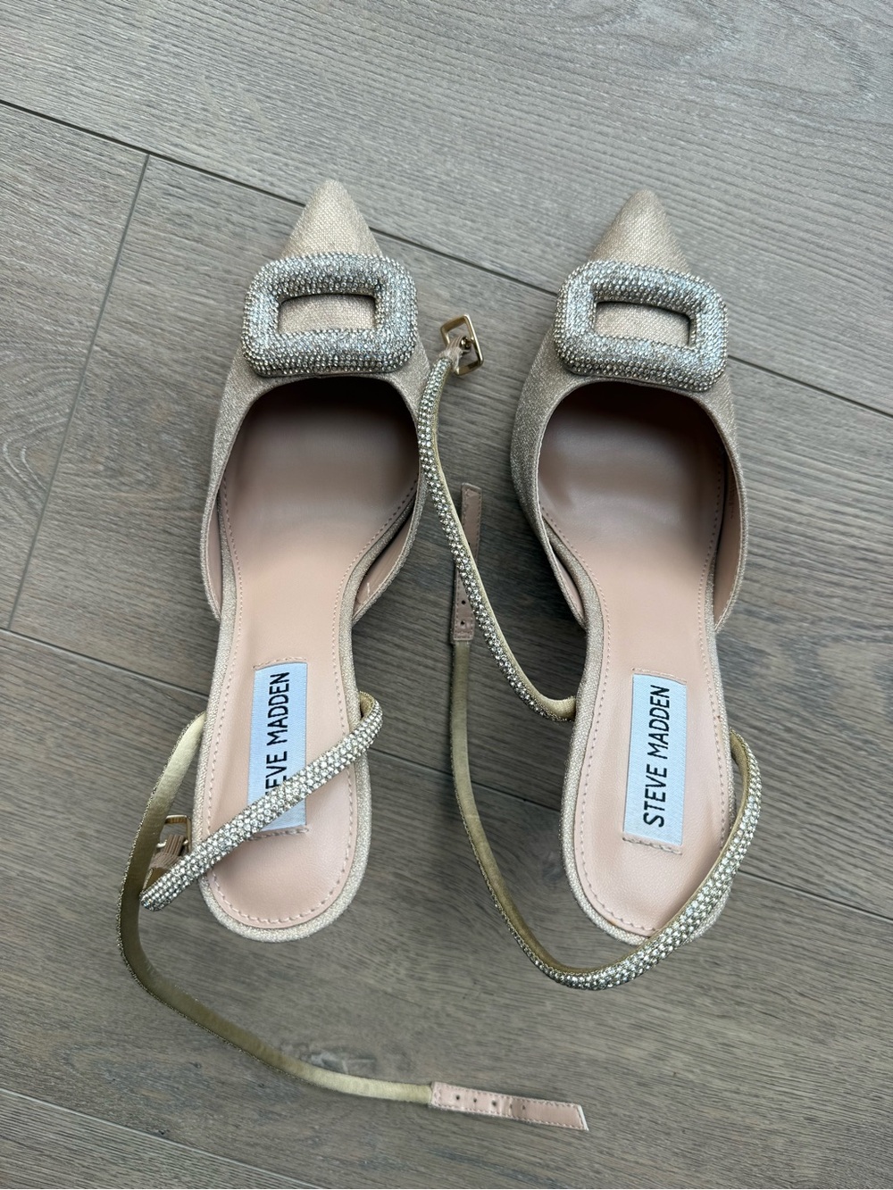 Steve Madden Champagne Jeweled Pointed-Toe Ankle-Strap Pumps - Picture 8 of 10